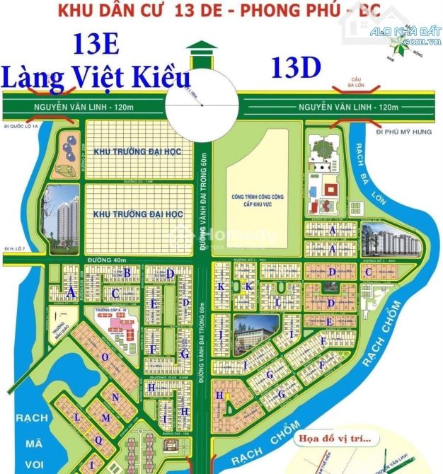 Bán đât mặt tiền đường Vành Đai Trong 60m KDC 13E Intresco xã Phong Phú huyện Bình Chánh