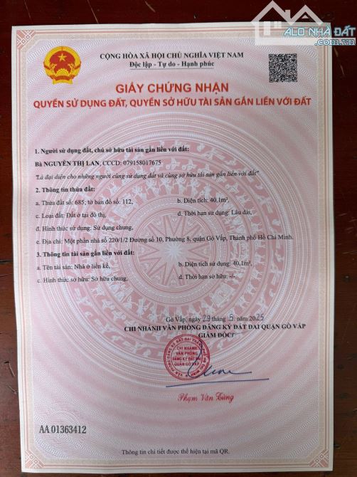 Bán lô đất vị trí đẹp hẻm 220 Nguyễn Văn Khối, P.9. GV. - 1