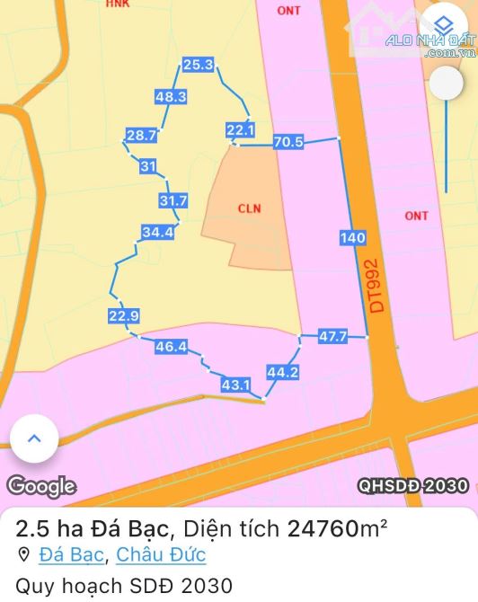 Cần bán 2.5ha đất mặt tiền DT992, ngang đến 140m tại Đá Bạc, KDC hiện hữu