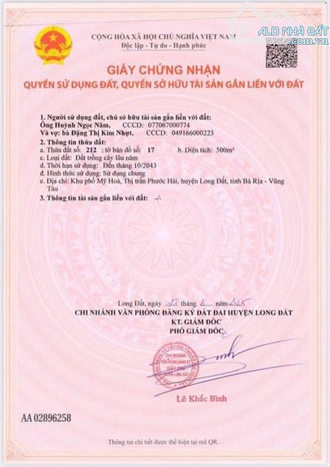 ÔNG ANH KẸT TIỀN CẦN BÁN GẤP LÔ ĐẤT TRUNG TÂM THỊ TRẤN PHƯỚC HẢI, BRVT - 1