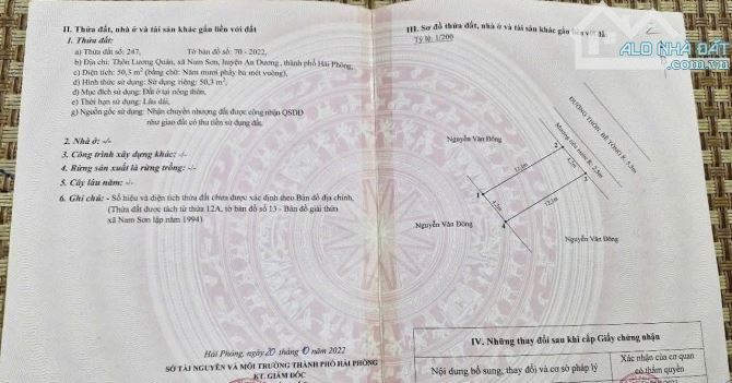 Mặt đường trục chính Lương Quán, Nam Sơn, An Dương lô 50m2 – giá 1,7x tỷ