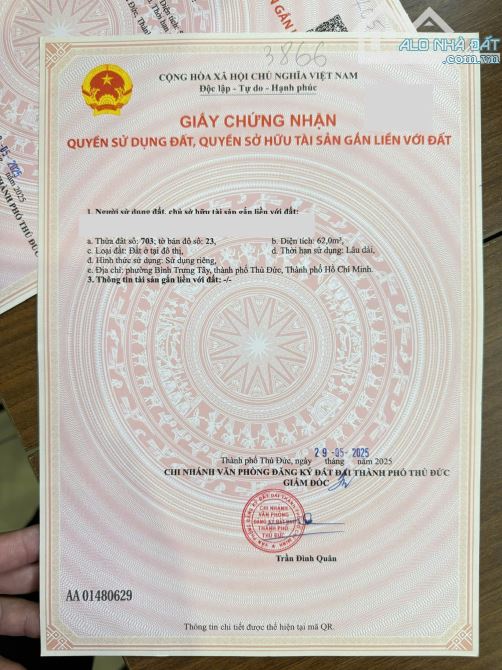 Cần bán 62 m2 đất thổ cư phường Bình Trưng Tây, quận 2