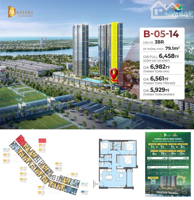 Bán căn 3PN Masteri Rivera – Vị trí ven sông – Ưu đãi vay 0% lãi suất 36 tháng