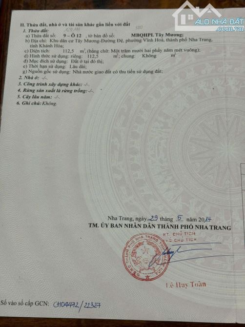 Bán đất mặt tiền đường Trần Khát Chân, Hòn Xện, Bắc Nha Trang. 112,5m2 giá 62tr/m2 - 2