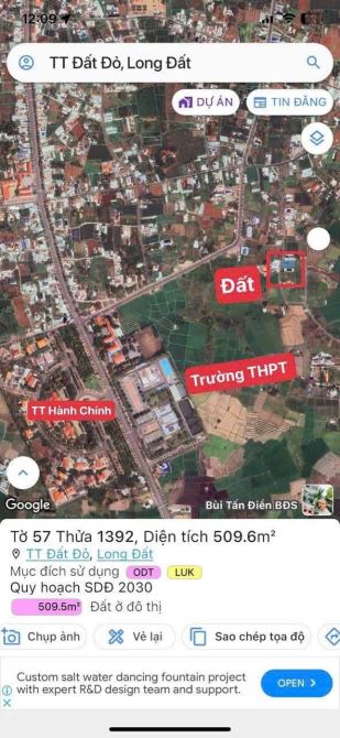 BÁN 510M² ĐƯỜNG TRẦN HUY LIỆU - TRUNG TÂM TT ĐẤT ĐỎ . LONG ĐẤT.Ngang 15m x 37m giá 2,45ty - 3
