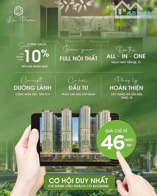 Bán căn hộ cao cấp mặt tiền đường QL13 thanh toán 10% đến khi nhận nhà,full nội thất