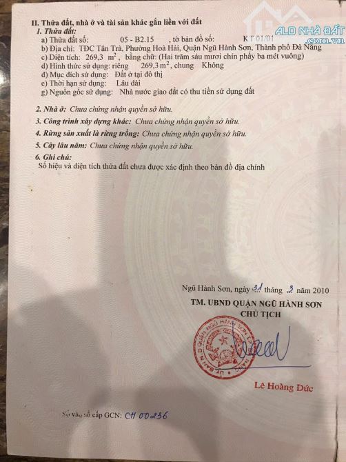 bán lô Góc 269m2 đất Biển khu Tân Trà , cach biển chỉ 500m , đường 10m5