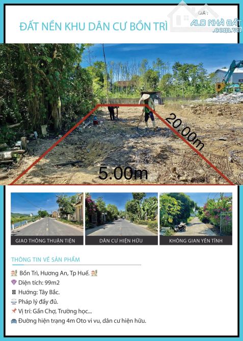 Bán đất kiệt ô tô Bổn Trì,Hương An,TP Huế