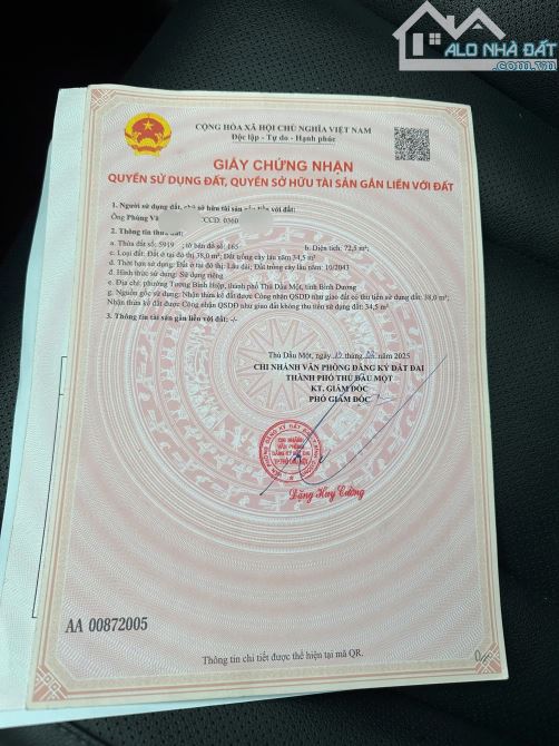Đất Tương Bình Hiệp, dt 5x16 giá 1tỷ3. Đường 4m - 2