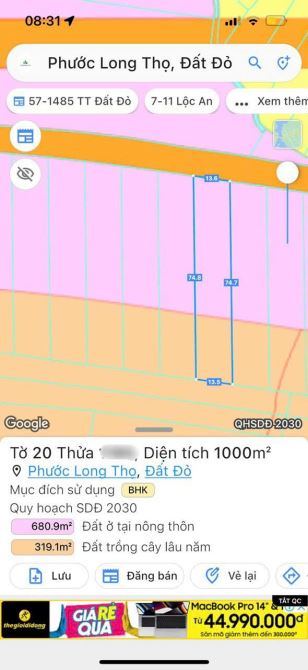 📍Xã Phước Long Thọ - Đất Đỏ - BRVT  🌈🌈🌈DT 1000m2 -13.6x74m, quy hoạch đất ở. - 3