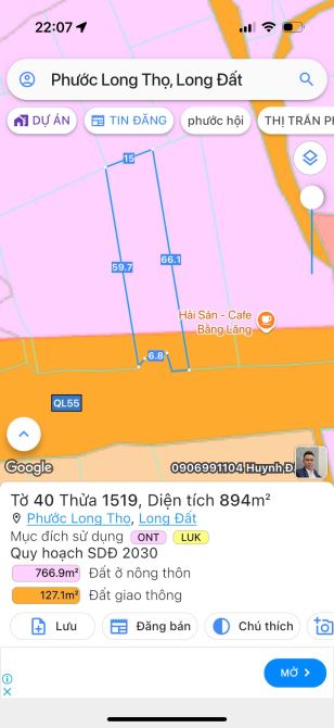 MẶT TIỀN QUỐC LỘ 55 - PHƯỚC LONG THỌ - LONG ĐẤT - BRVT; cách cổng khu công nghiệp Đất Đỏ - 4