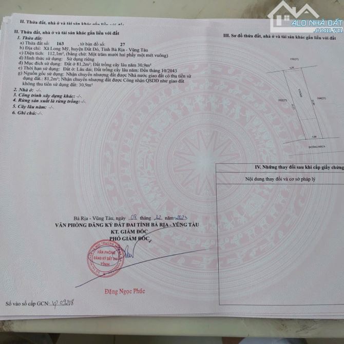 Phước Hải- Lô Đất MT đường nhựa 950 triệu Diện tích: 5x21 nở hậu 5.5m- 112m2-80m thổ cư - 4