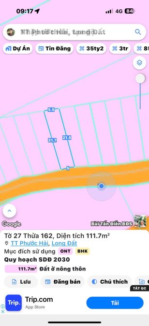 Phước Hải- Lô Đất MT đường nhựa 950 triệu Diện tích: 5x21 nở hậu 5.5m- 112m2-80m thổ cư - 6