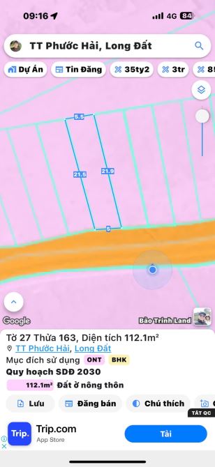Phước Hải- Lô Đất MT đường nhựa 950 triệu Diện tích: 5x21 nở hậu 5.5m- 112m2-80m thổ cư - 7