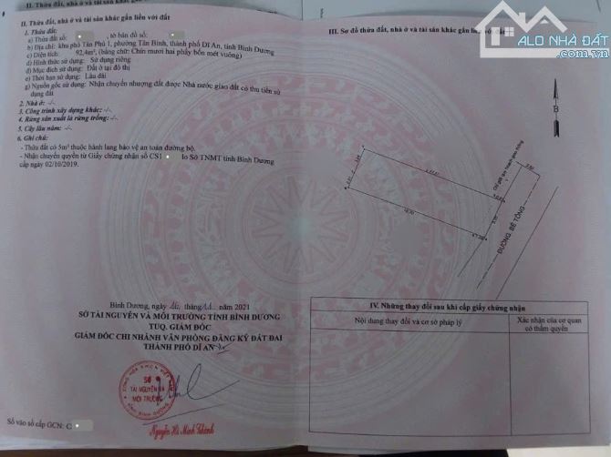 3ty150 TL đất 92,4m2  gần ngã tư Chiêu Liêu 300m, p.Tân Đông Hiệp, Tp.Dĩ An