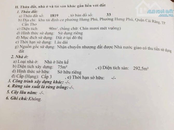 BÁN NHÀ MẶT TIỀN ĐƯỜNG LÝ THÁI TỔ, HƯNG PHÚ, CÁI RĂNG - 2