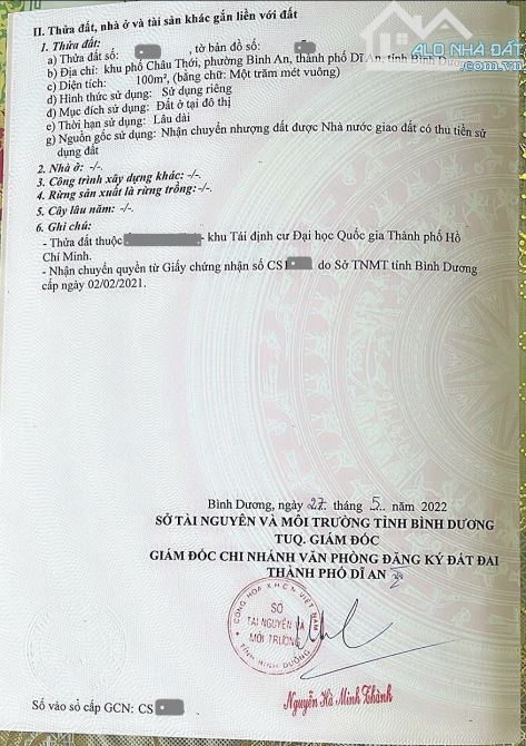 4ty1 TL đất 100m2, TĐC Đại Học Quốc Gia Tp.HCM, p.Bình An, Tp.Dĩ An - 4