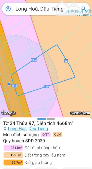 BÁN ĐẤT MT DH717, LONG HOÀ, DẦU TIẾNG, DT:35.8x100, NỞ HẬU 62M, TC300M2, SHR, GIÁ 6,5 TỶ - 6