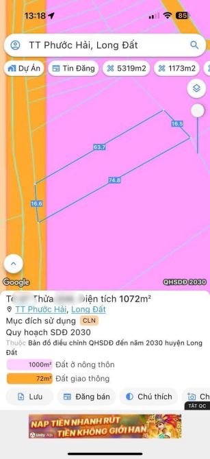 BÁN ĐẤT NHÀ VƯỜN – GIÁ TỐT CHỈ 1,2 TỶ – PHƯỚC HẢI, ĐẤT Ở 100%