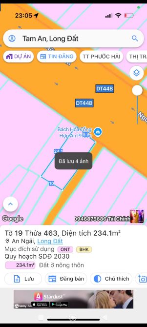 LÔ GÓC MẶT TIỀN TỈNH LỘ 44B- AN NGÃI- LONG ĐẤT- BRVT 🌈🌈🌈Dt: 234m2 - 3