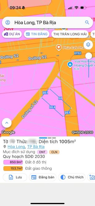 HOÀ LONG - TP BÀ RỊA - Cách chợ Hoà Long chỉ 1.4km 🌈🌈🌈 DT 1005M2 - 20x50M - 4