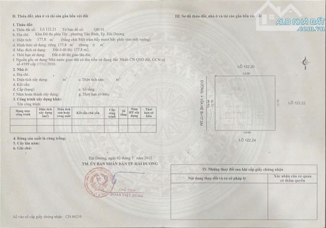 Bán đất mặt đường Hoàng Văn Cơm, khu Đỉnh Long, TP HP mới, 177.8m2, mt 12.7m, vị trí đẹp - 2