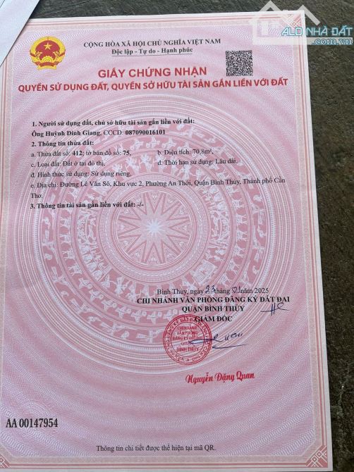 (Chủ gửi) Bán nền mặt tiền đường Lê Văn Xô, P. An Thới, Q. Bình Thuỷ, TPCT - 3