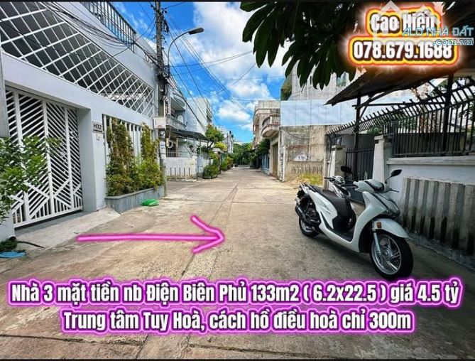 💥Nhà 3 mặt tiền nb Điện Biên Phủ 133m2 ( 6.2x22.5 ) giá 4.5 tỷ. Nhà trung tâm Tuy Hoà