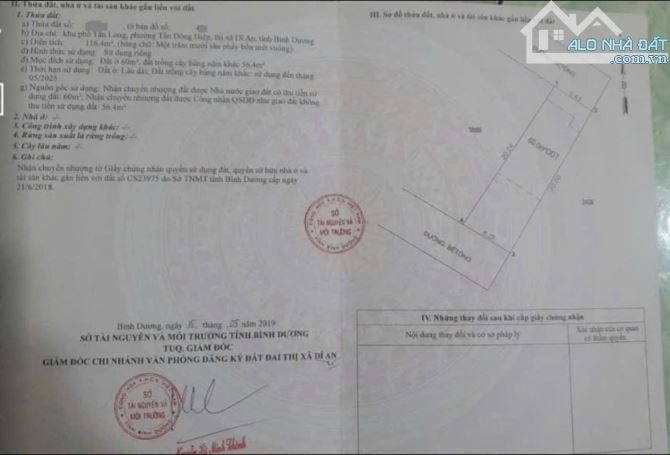 Bán đất 2MT gần đường Đoàn Thị Kia p.Tân Đông Hiệp Tp.Dĩ An chỉ 4 tỷ TL M7073 - 4