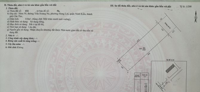 Bán nền hẻm 50 Trần Hoàng Na, Tp Cần Thơ
