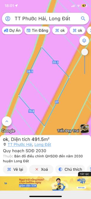 PHƯỚC HẢI-HƯỚNG ĐÔNG NAM MÁT MẺ CỰC ĐẸP DIỆN TÍCH 490m2-có tới 27m mặt tiền và 368 thổ cư