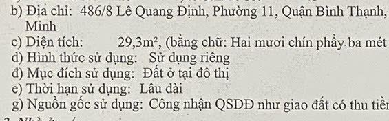 Nhà 4 tầng 4x8m 3PN 4WC 486/8 Lê Quang Định 5.59 ty