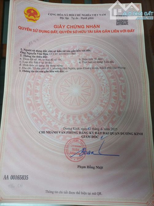 🆘🆘🆘Đất mặt đường chính Hòa Nghĩa, gần Dương Kinh, Hải Phòng 91m - 1