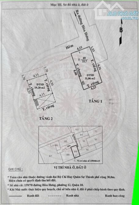 HOÀ HƯNG  -P.12- Q.10- DT: 33.7M2- 3 TỶ 7 - 2
