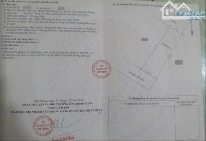 Đất gần chợ Tân Long, phường Tân Đông Hiệp, TP Dĩ An. 3,8 tỷ - 5