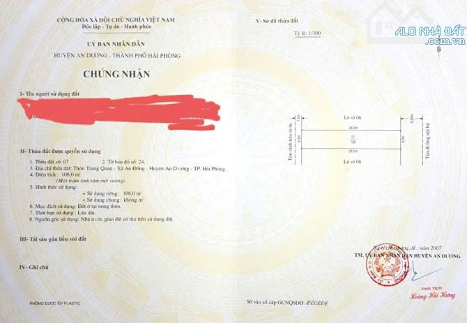 Bán 108 m2 đất Trang Quan An Đồng An Dương