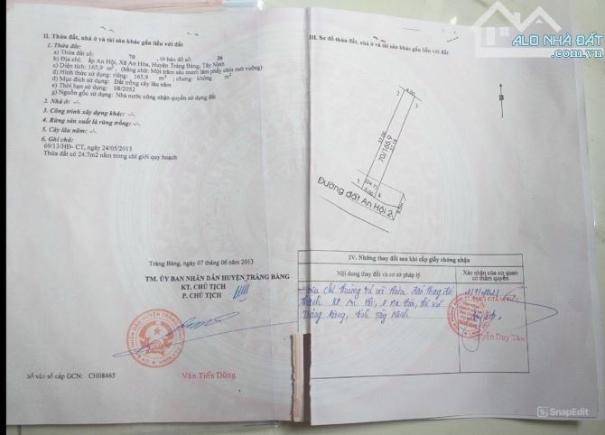 Bán đất khu phố An Hội, Phường An Hòa, Thị xã Trảng Bàng mặt tiền đường nhựa giá 450TR