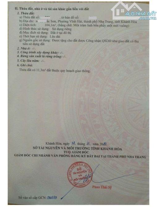 Bán đất có nhà C4 101m2 ngang 5.3 mặt tiền đường Bắc Sơn rộng 20m - Bắc Nha Trang, sổ hồng - 1