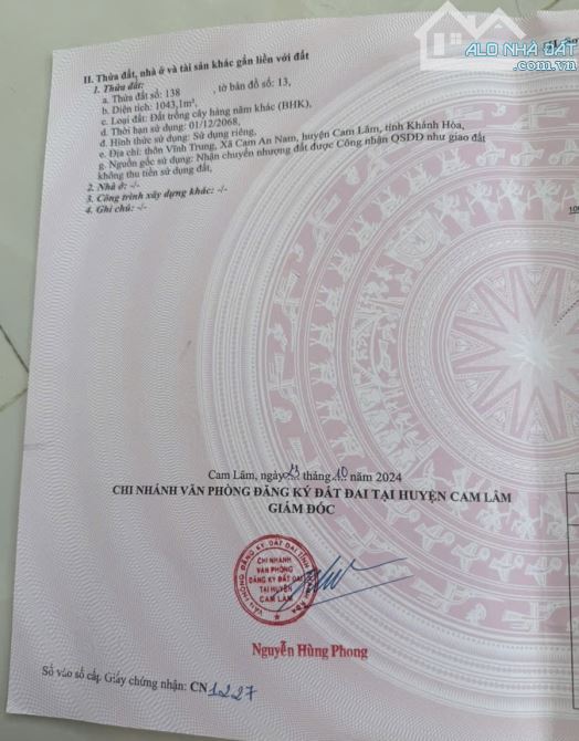 Bán lô đất vườn thôn Vĩnh Trung, xã Cam An Nam - Cam Lâm - Khánh Hoà