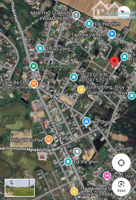 ĐẤT MẶT TIỀN HOÀNG MINH ĐẠO, KQH THỦY LƯƠNG, TP Huế.  • Diện tích: 160m² (rộng rãi, thoáng - 1