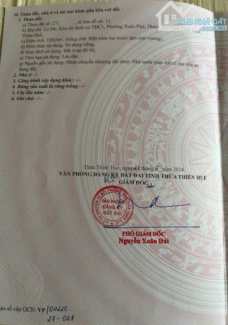 Đất KQH Xuân Phú 3 mặt tiền thoáng gần chợ Cống Khu Mới Dương Khuê đẳng cấp Tp.Huế  - DT: - 2