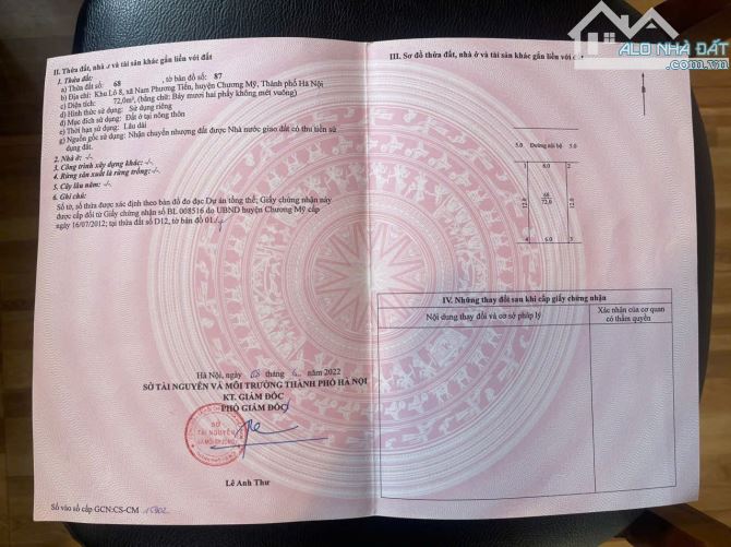 72M. ĐẤT ĐẤU GIÁ. NAM PHƯƠNG TIẾN CHƯƠNG MỸ.HN.  GẦ UBX XUÂN MAI
