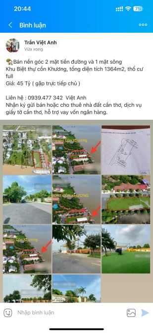 bán nền biệt thự góc 2 mặt tiền đường nguyễn hữu cồn khương, dtsd 1364m2 giá 45 tỷ