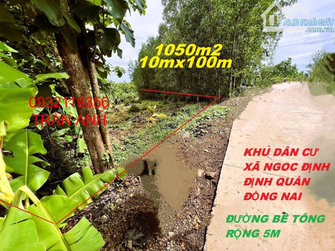 CHỈ 395 TRIỆU SỞ HỮU NGAY LÔ ĐẤT 1050m2 (10mx100m) KHU DÂN CƯ VEN SÔNG ĐỒNG NAI
