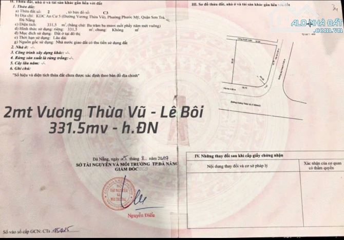 BÁN ĐẤT LÔ GÓC 331,5M2 ĐƯỜNG VƯƠNG THỪA VŨ & LÊ BÔI,PHƯỚC MỸ,SƠN TRÀ - 1