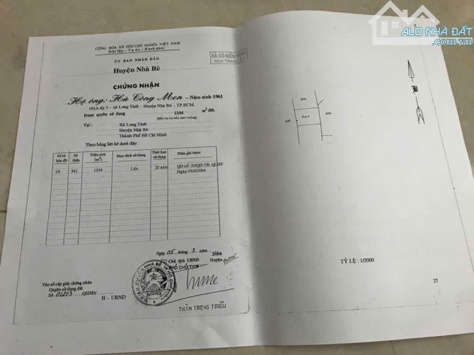 CẦN BÁN LÔ ĐẤT 1334M2 LONG THỚI, NHÀ BÈ, SỔ SÁCH ĐÀNG HOÀNG, GIÁ 1,8TR/M2 - 2