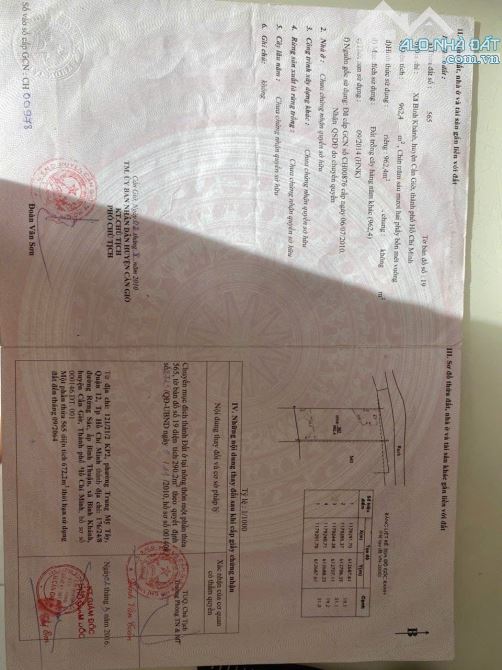Bán đất DT 962.4m có thổ cư, 290m + nhà yến. Xã Bình Khánh cần giờ TP HCM