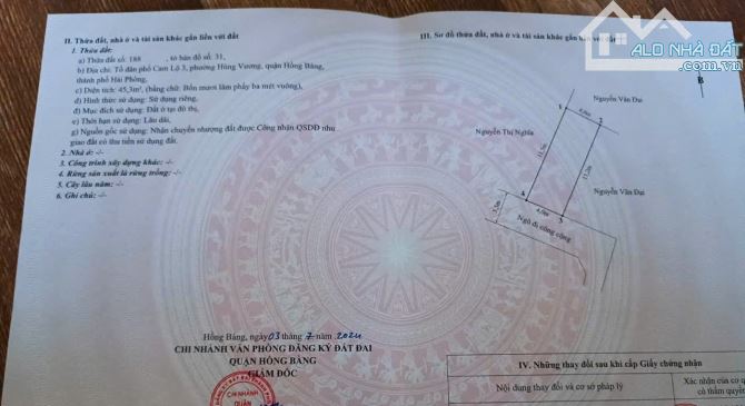 Bán đất ngõ ô tô, tuyến 2 trục Nguyễn Trung Thành, Hùng Vương, phường Hồng Bàng giá 1,5 tỷ