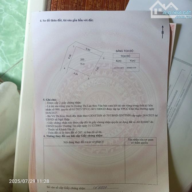 Bán đất liễu nội Khánh hà thường tín Hà Nội ,đất-75 m ,mặt tiền 8,06 m ngõ 2,3 m lô góc
