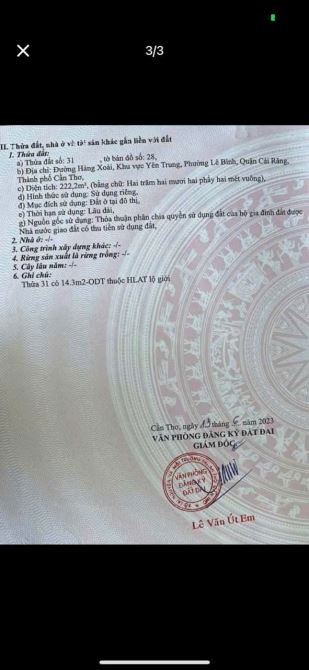 ĐẤT MẶT TIỀN HÀNG XOÀI 5,75 TỶ - P. LÊ BÌNH - Q. CÁI RĂNG - TP. CẦN THƠ - 2